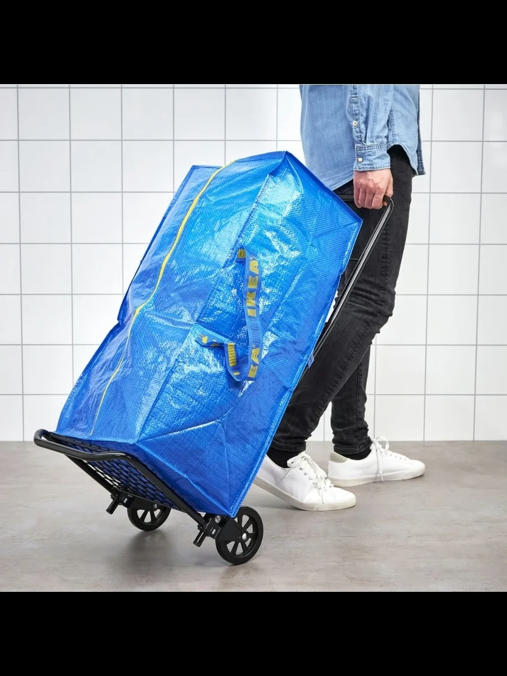 IKEA FRAKTA Large Blue Storage Bag with Yellow Zipper